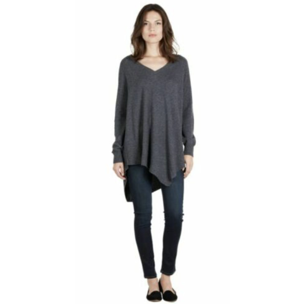 Joie Shatoria Gray Wool Cashmere Asymmetrical Hem Long Sleeve Sweater